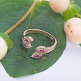 Halo Marquise Pink Sapphire CZ Open Ring in 14k Yellow Gold - Artisan Carat