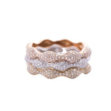 Three Band Lumpy Stack Diamond Rings in 18k Rose White and Yellow Gold.