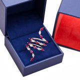Three Band Diamond and Ruby Snake Ring in 18k White Gold - Artisan Carat