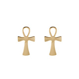 Ankh Cross Stud Earrings in 14k Yellow Gold - Artisan Carat