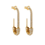 Open Safety Pin Hanging Diamond Stud Earrings in 18k Yellow Gold - Artisan Carat
