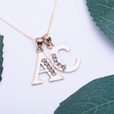Multiple Letters CZ Initial Pendant with Necklace in 14k Yellow Gold - Artisan Carat
