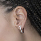 Gradually Set Vertical Diamond Huggies Earrings in 18k White Gold - Artisan Carat
