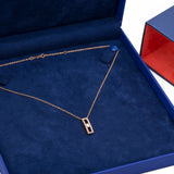 Hanging Rectangle Baguette Center Diamond Pendant with Necklace in 18k Rose Gold - Artisan Carat
