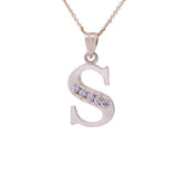 Letter S CZ Initial Pendant with Necklace in 14k Yellow Gold - Artisan Carat